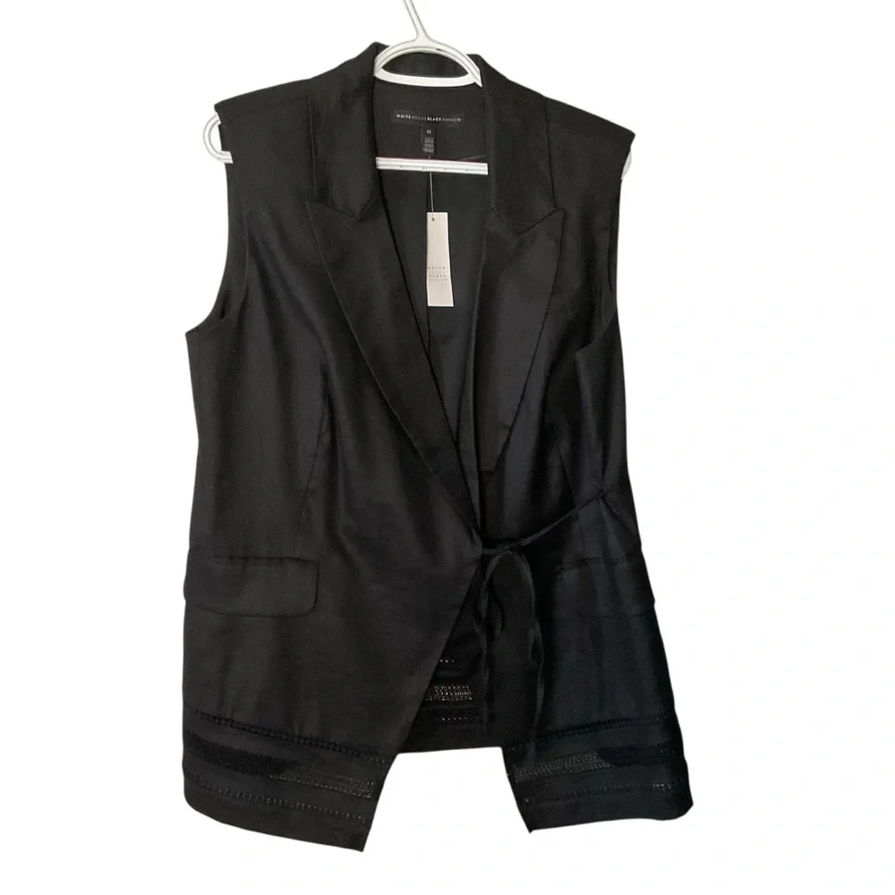 White House Black Market Tie Front Studio Vest Blazer Eyelet Jacket Size 12 - Picture 5 of 8